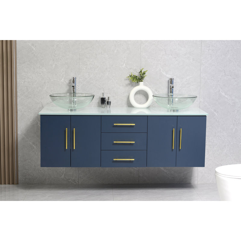 Ensemble de meuble-lavabo mural double, Bleu