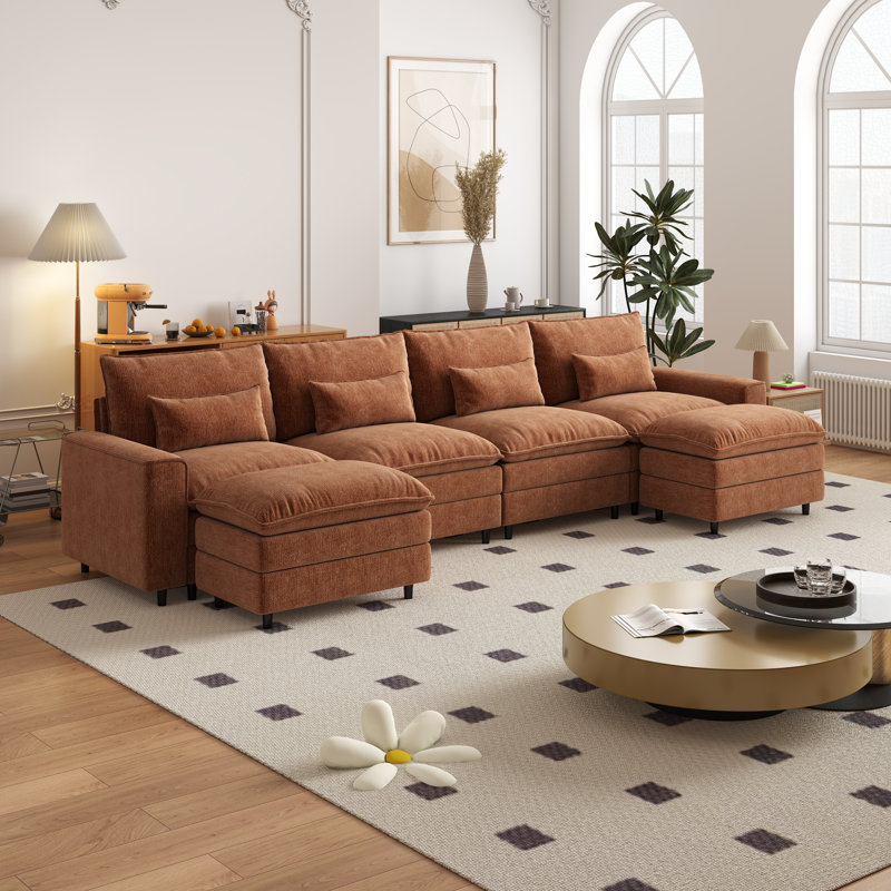 Ensemble de canapé en U pour salon, H 39,37 po x l 158,27 po x P 35,83 po, Chenille orange