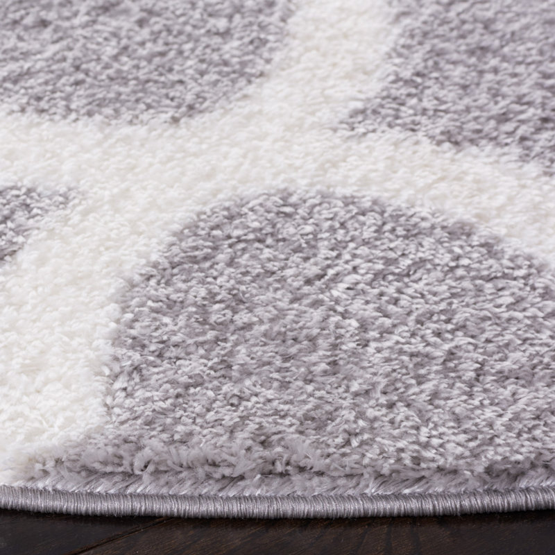 Tapis géométrique gris clair / blanc, Rond 6 pi 7 po