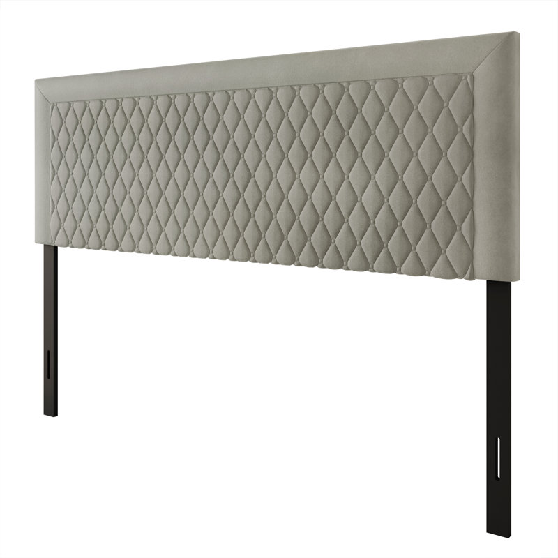 Tête de lit tapissier en velours, Double, Gris