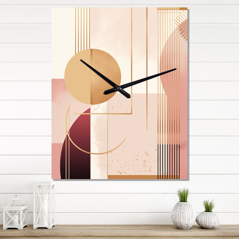 Horloge murale moderne géométrique Golden Moon, H 32 po x l 16 po x P 1 po