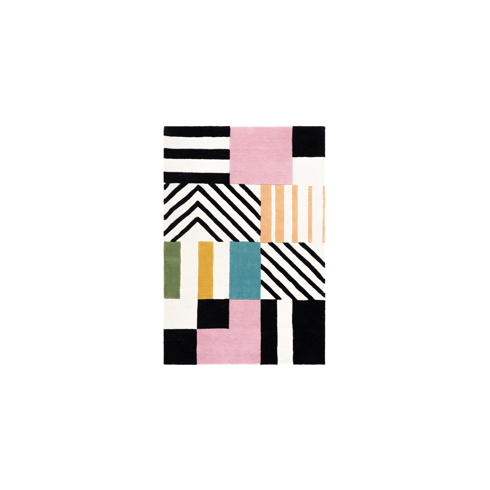 Tripoli Hand Tufted Wool Ivory/Black/Pink Rug, Rectangle 5' x 8'