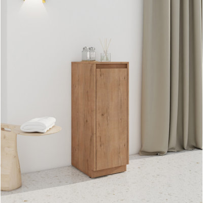12" Small Freestanding Storage Cabinet, Soft Close Doors, Imitative Oak, Plywood (KD-Packing)