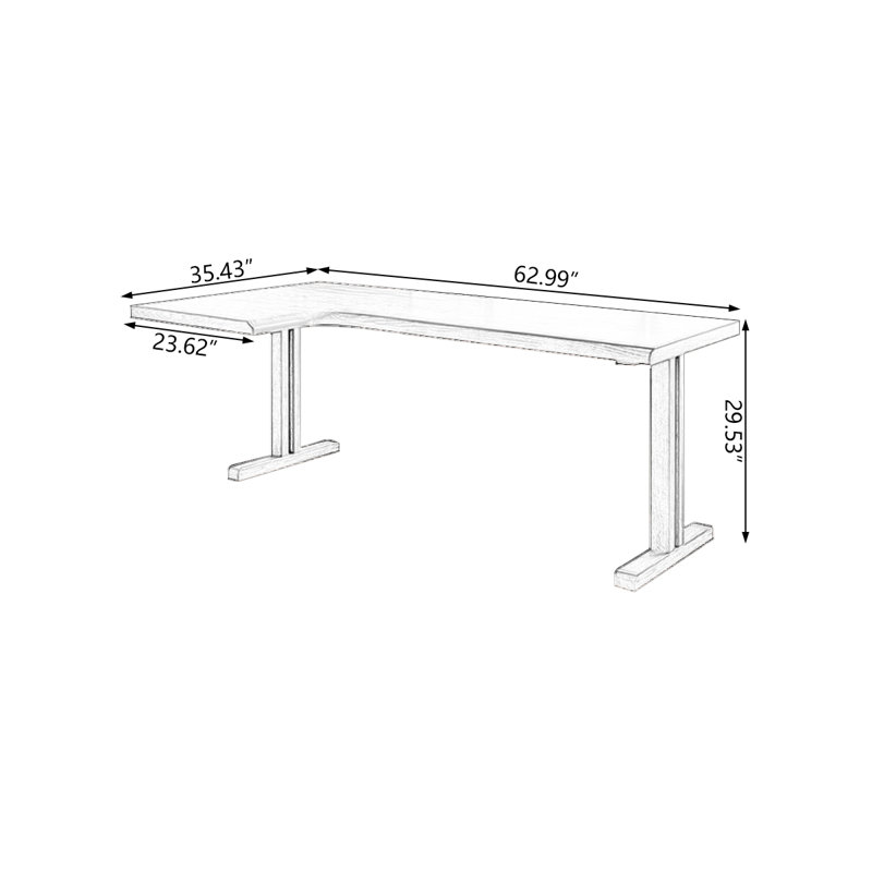 Light walnut L-Shaped Solid Wood desks, Left Hand Return, 29.53" H x 62.99" W x 35.43" D
