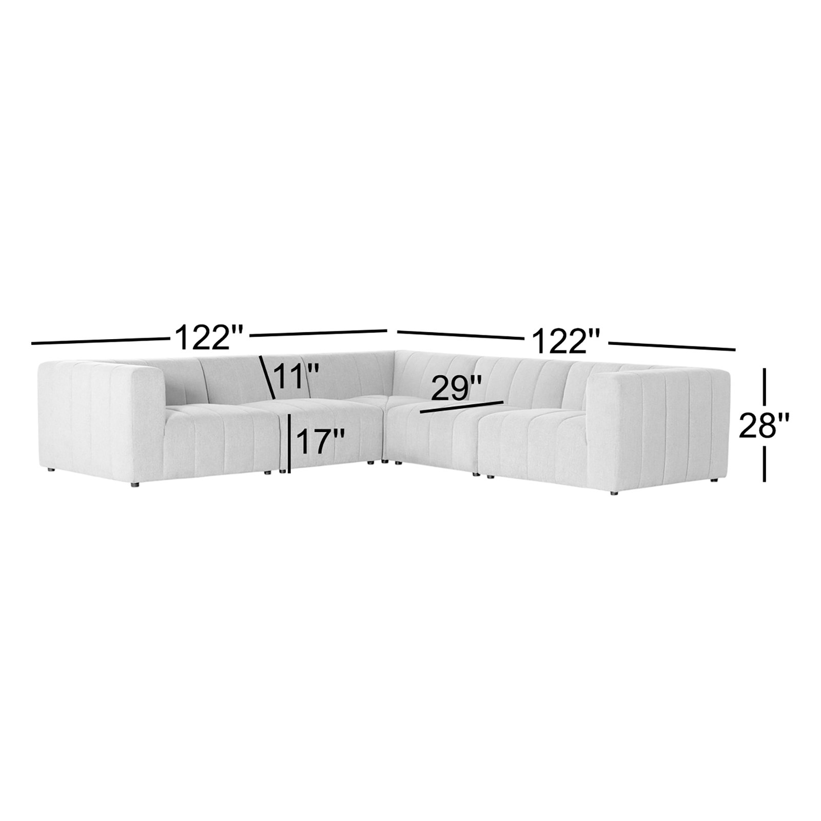 Bowry Modular Upholstered L-Sectional, Light Gray