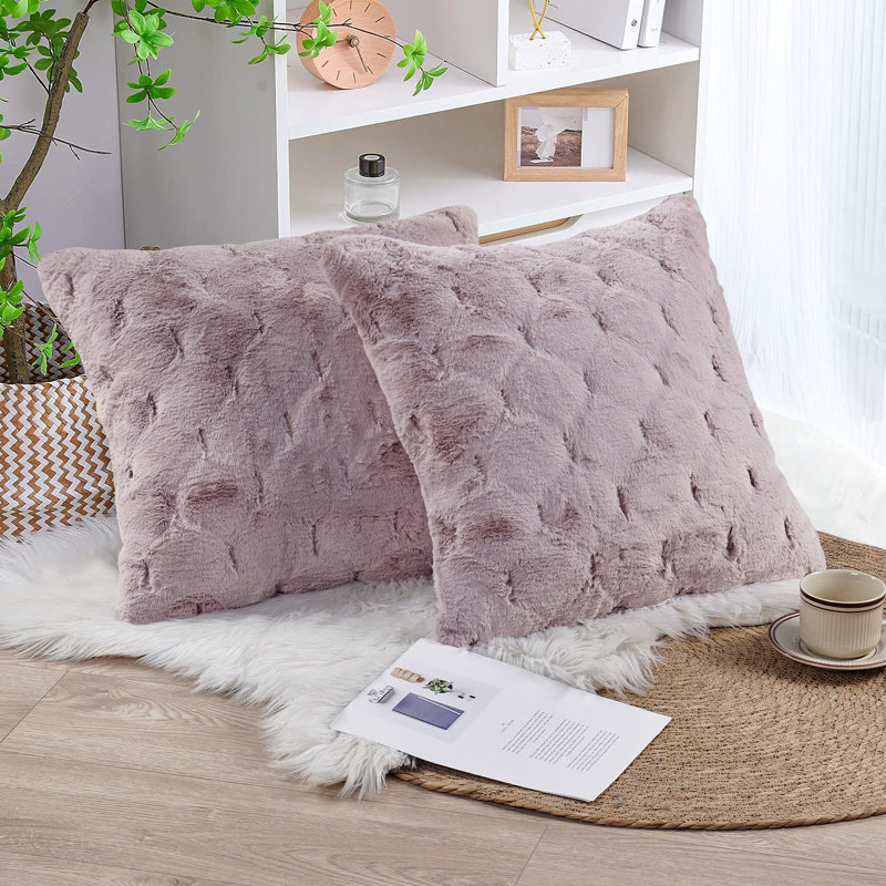 Housse de coussin jacquard en fausse fourrure, 20 po x 20 po, Rose
