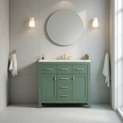 Meuble-lavabo simple 36 po avec 4 tiroirs et 2 armoires, meuble-lavabo moderne 36 po sans lavabo, meuble de rangement pour la salle de bain, meuble-lavabo avec cadre en bois massif seulement (Évier non inclus)