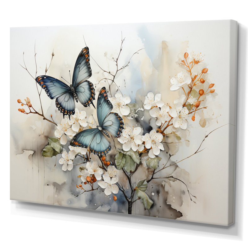 «Blue Blue Butterfly Glimpse Of Serendipity», art encadré papillon, Toile tendue, H 30 po x l 40 po, Sans cadre