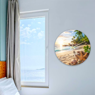Landscape & Nature Tropical Beach Sunset Palm Trees Seashells Starfish Bottle Ultra Clear Glass