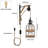 Set of 2 Farmhouse Plug-in Wall Sconces, Industrial Pulley Wall Lamp with Hemp Rope & Metal Cage Shade, Vintage Rustic Wall Light Fixture with On/Off Switch for Bedroom, Living Room, Entryway