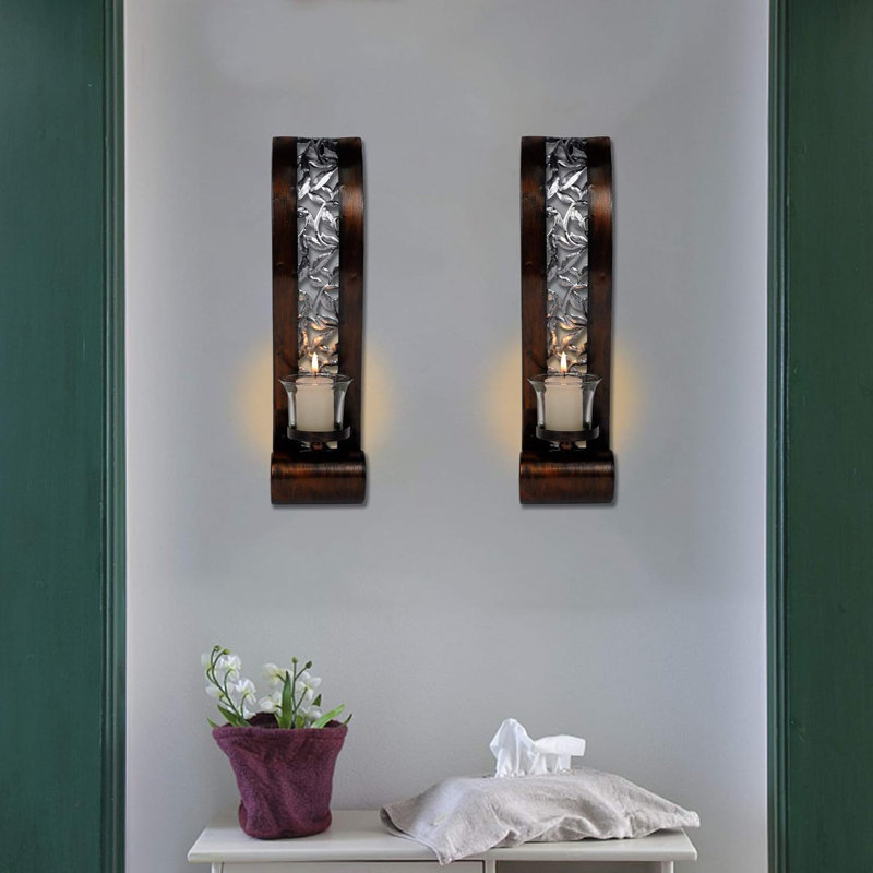 Ensemble de 2 appliques murales en bronze antique avec supports à thé