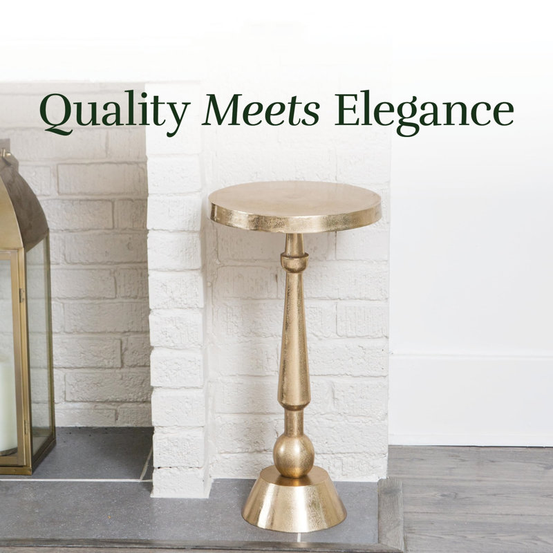Small Round Gold Cast Aluminum Pedestal Side Table