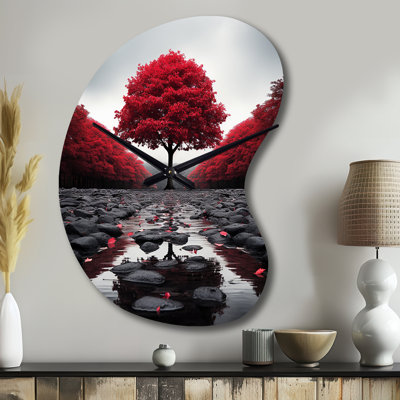 Rouge et gris forêt sérénité - sculpture d'horloge murale en forme de flèche rouge