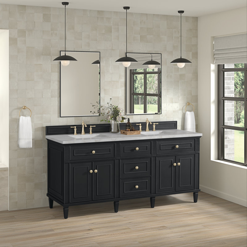 Lorelai 72'' W Double Vanity, Black Onyx, Carrara White, 8" Widespread