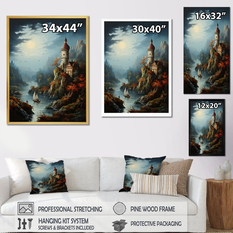 " Castles with the Fall " Mixed Media and Color Photography Print, 32" H x 24" W x 1" D, White Single Picture Framed