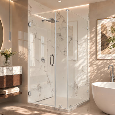 Nirvana 39"W x 39"D x 80"H Frameless Wall-Hinged 90-Degree Corner Shower Enclosure, 3/8"(10mm) Thick Clear Easy-Clean Glass in Chrome