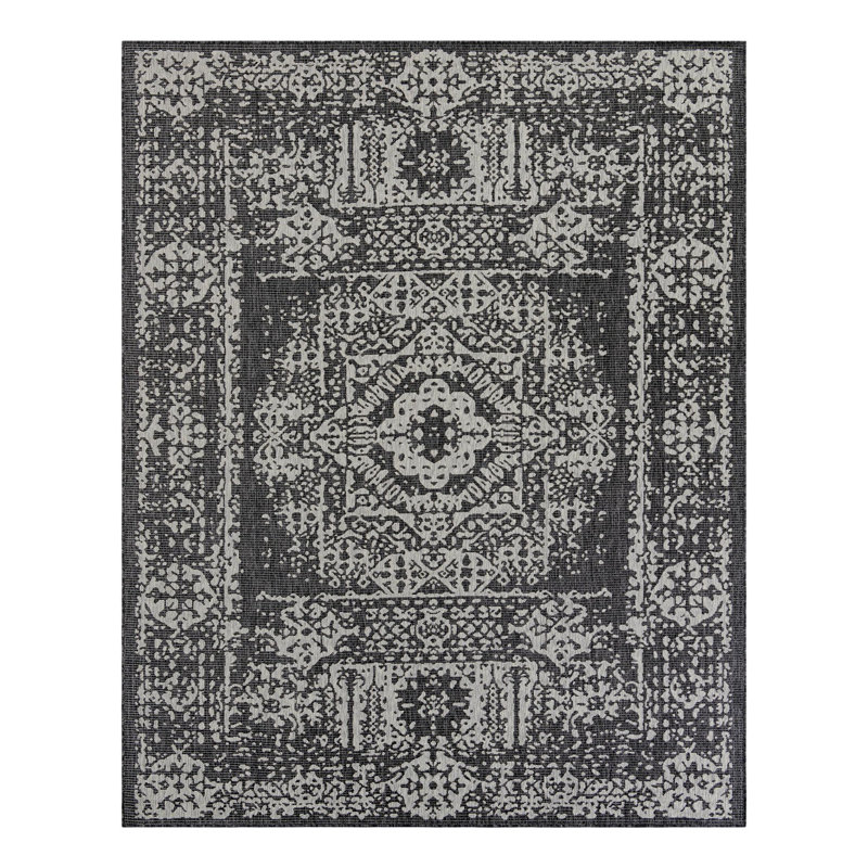 Cowart Oriental Charcoal Gray Area Rug, Rectangle 7'10" x 10'