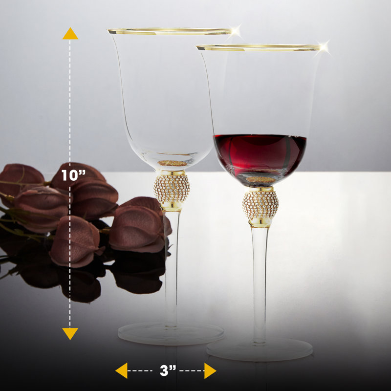 Luxurious Gold and Rhinestone 18oz Wine Glass Set of 6