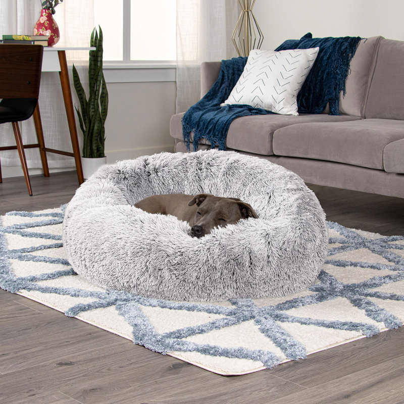 Calming Cuddler Long Fur Donut Bed, 10" H x 36" W x 36" D, Gray Mist