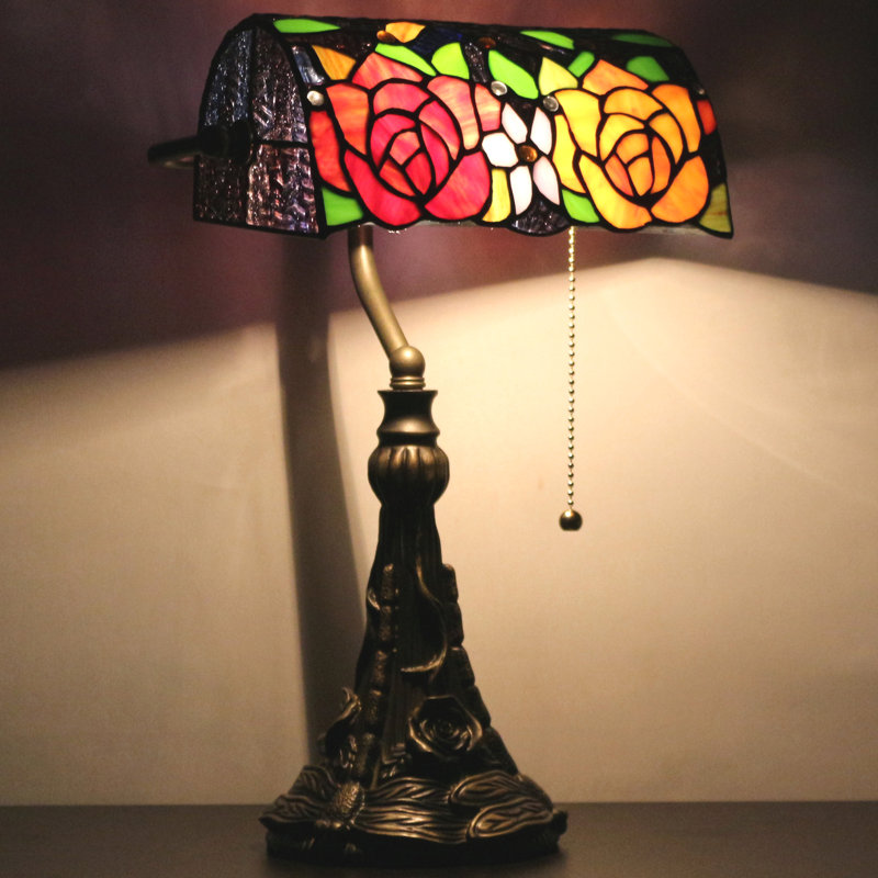 Tiffany Banker Lamp Small Stained Glass Table Lamp Angle Adjustable Piano Light Rose Flowe Style