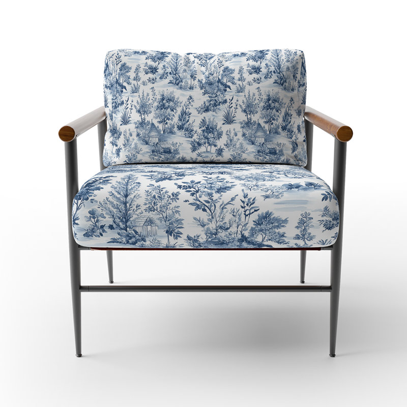 Chaise rembourrée en velours Country Farmhouse, Bras ronds bruns