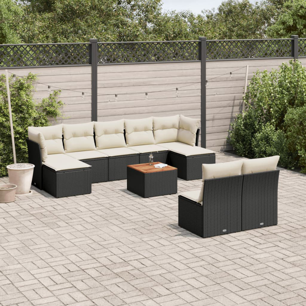 Vidaxl 10-Tlg. Garten-Sofagarnitur Mit Kissen Schwarz Poly Rattan