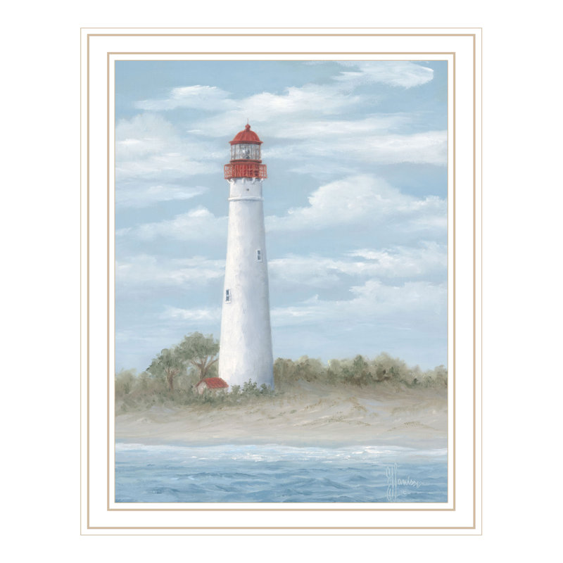 «Cape May Light», art mural encadré pour le salon, la maison, par Georgia Janisse, L 14 po x H 18 po, Cadre blanc et or