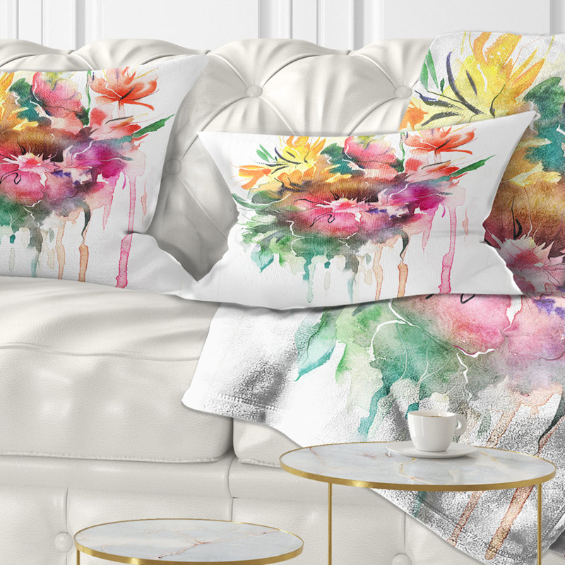 Coussin lombaire floral aquarelle
