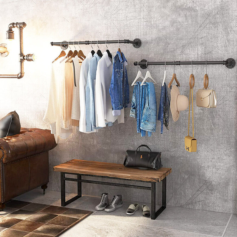 Jafr 36.2'' Metal Wall Mounted Clothes Rack