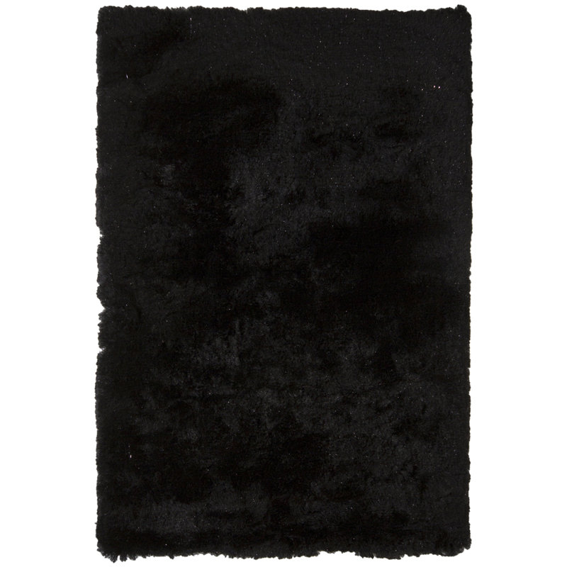 Tapis noir à poils longs fabriqué à la main Shaylène, 5 pi x 7 pi 6 po
