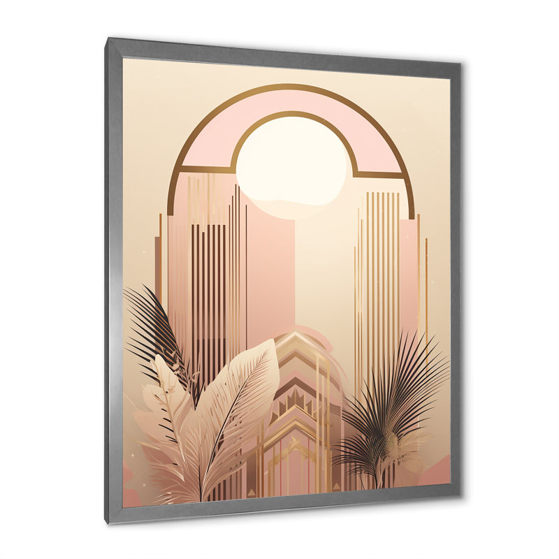 «Art Nouveau Elegance in Retro Pink Gold I», reproduction sur toile, H 32 po x l 24 po x P 1 po, Cadre simple argenté