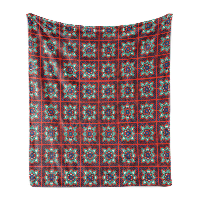 Ambesonne Azulejo Fleece Throw Blanket Abstract Talavera Pattern, 50" W x 60" L
