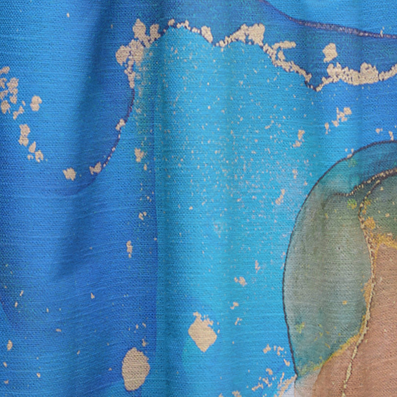Panneau de rideau simple semi-diaphane abstrait bleu et brun, L 52 po x L 63 po