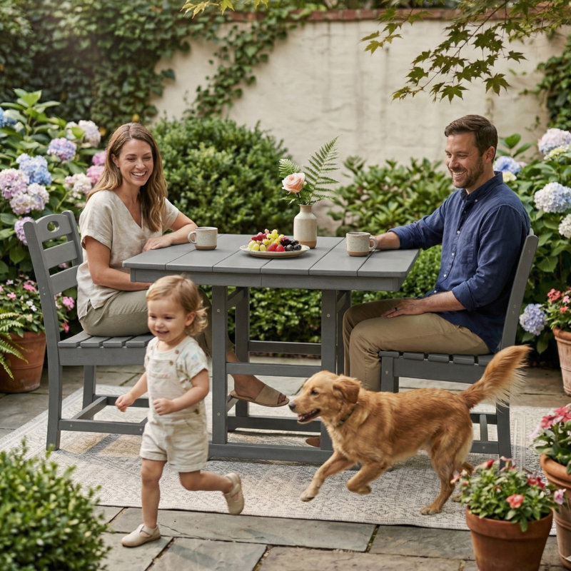Ensembles de salle à manger de patio peu encombrants, bistro 3 pièces en PEHD pour patio