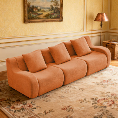 Boneless Sofa,3 Seat High-Quality Teddy Fabric,Anti-Slip Design,No Assembly Curved Armrests Streamlined Design,32D High Density Sponge For Living Rooms Bedrooms Reading Nook
