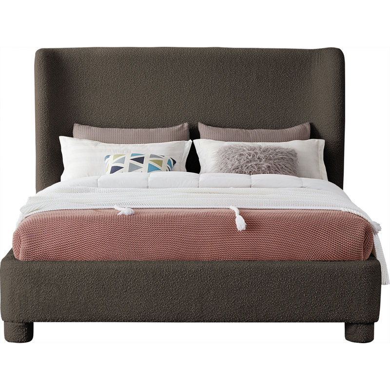 Ivyann Upholstered Unfinished Wingback Bed, Full/Double, Brown Boucle Fabric