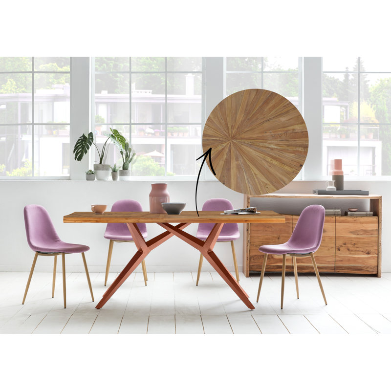 Schwab Teak Solid Wood Top Metal Base Dining Table, Bronze, H76 x L180 x W100cm