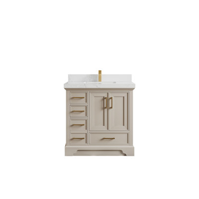 Meuble-lavabo simple 36 po avec plateau en quartz Glyndia