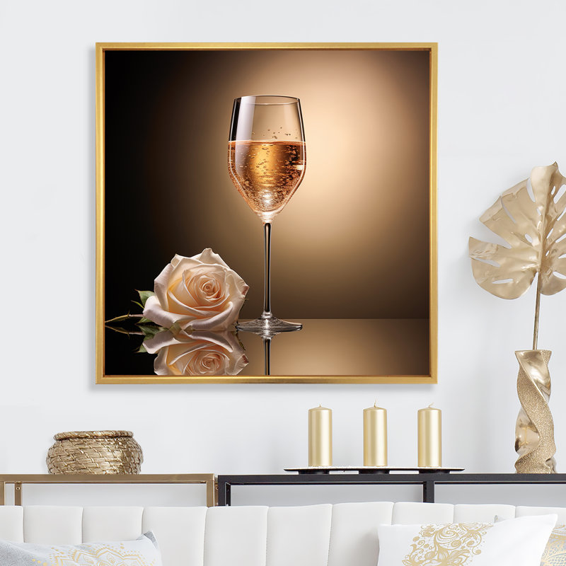 Rose And Cristals Clarity  - Wine & Champagne Canvas Prints, Cadre flottant doré, H 16 po x l 16 po x P 1 po