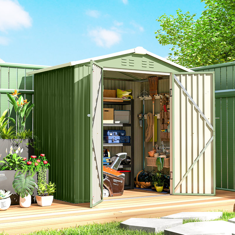 Remise de rangement extérieure 6,5 pi x 4 pi, abri de jardin en métal, vert clair, Vert clair