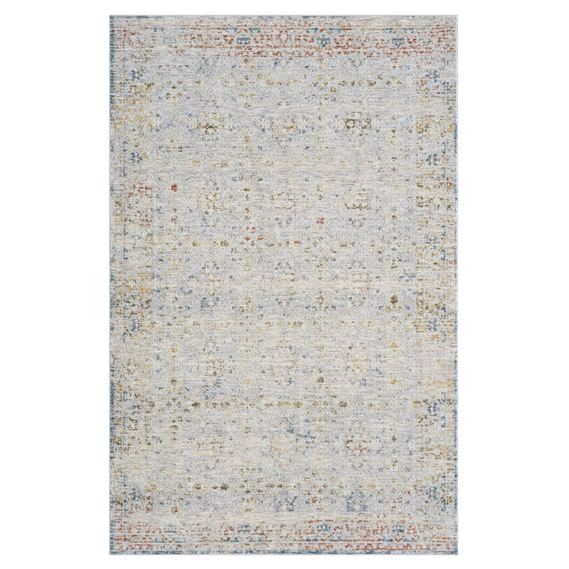 Tapis traditionnel gris clair / bleu / multicolore Roseau Performance, Rectangle de 10 pi x 14 pi