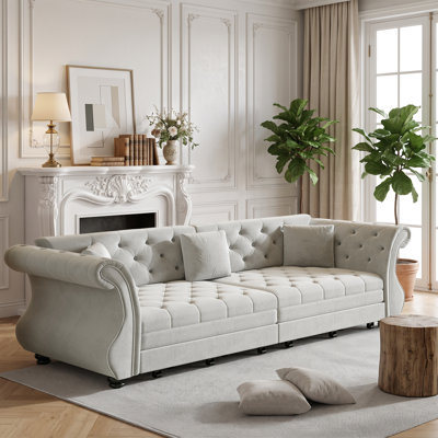 Canapé-lit Chesterfield de 98 po en velours, canapé-lit capitonné convertible 4 places avec coussins décoratifs, canapé rembourré pour le salon