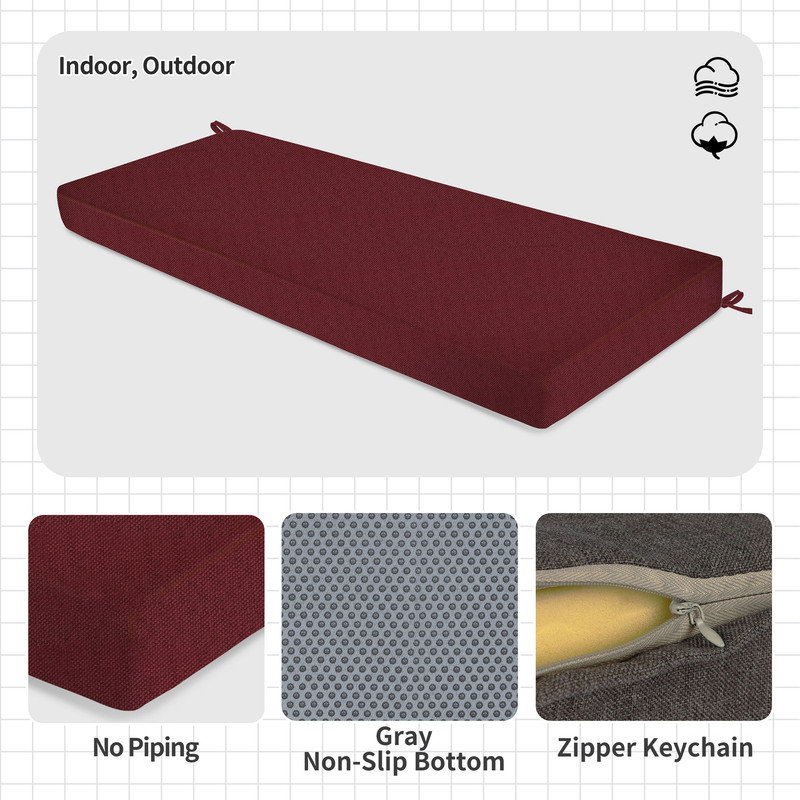 2'' H Customizable Bench Cushion For Indoor/Outdoor Furniture/Chair/Window Seat, Premium 75D High-Resilience Foam, Dark Red