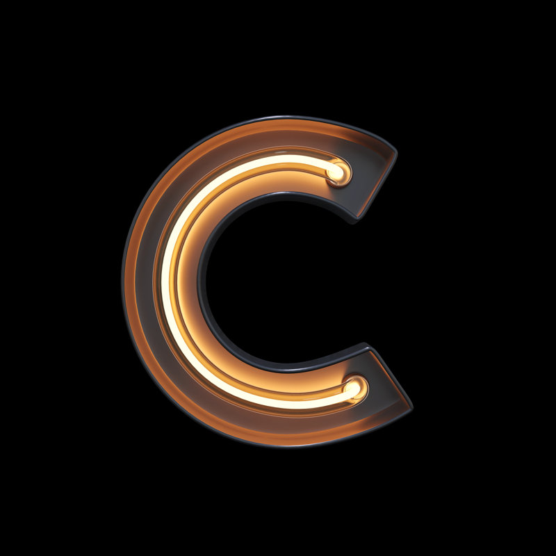 Neon Light Alphabet C With Clipping Path - Wrapped Canvas Print, 91cm H x 91cm W x 3.8 cm D