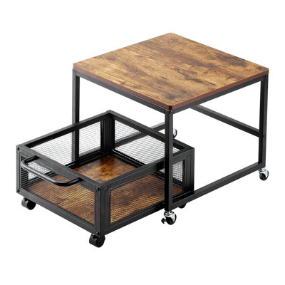 Mini-réfrigérateur industriel avec chariot de rangement, îlot de cuisine sur roulettes avec panier en maille coulissant, base pour appareil très résistant pour micro-ondes et imprimante