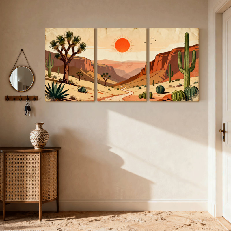 «Landscape & Nature Desert Landscape with Cactus and Sunset», ensemble de 3 impressions sur toile, H 18 po x l 36 po