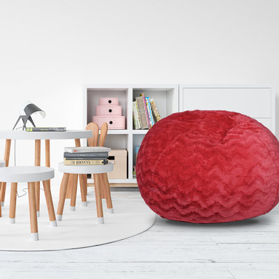 Fauteuil à billes rouge en fausse fourrure - 5 pi Et une option de sièges relaxants. Rempli de mousse viscoélastique déchiquetée de qualité. Housse lavable amovible. 56 po x 39 po, 50 lb 5 pi, rouge Confortable pour tous les âges. Facile à nettoyer
