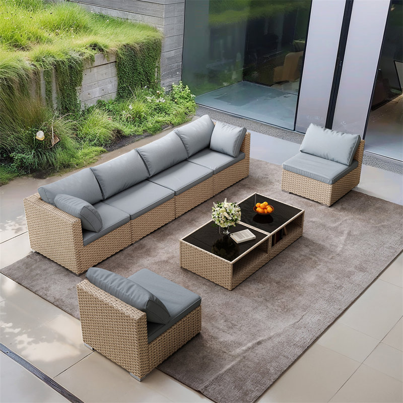 Ensemble de mobilier de patio 8 pièces, Tissu gris