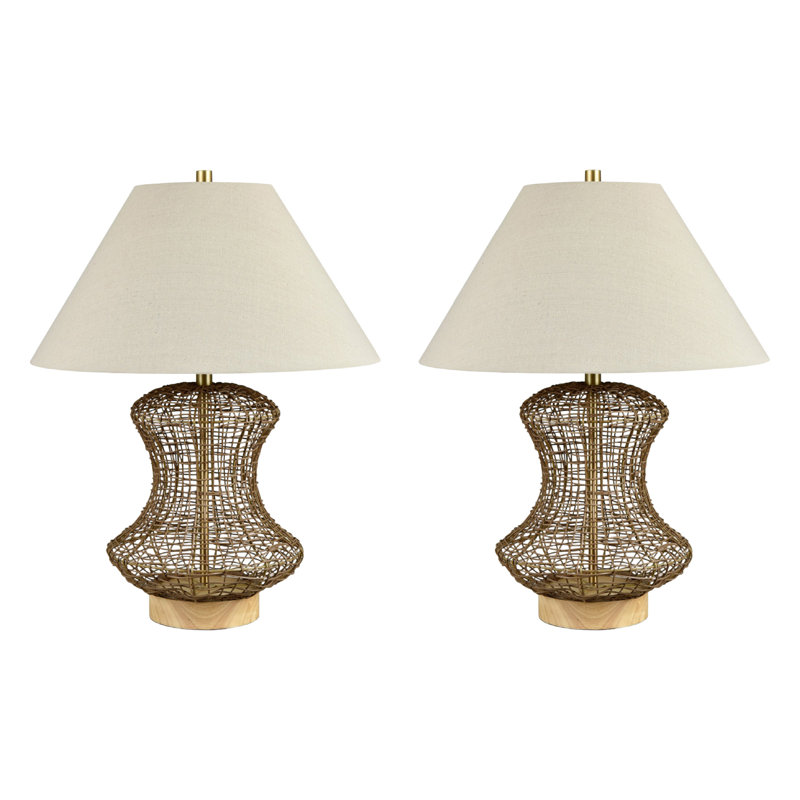 25.5" Wood Table Lamp With Oat Shade