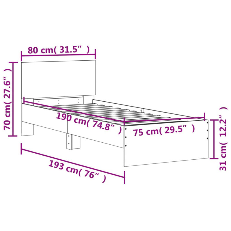 Bed, Small Single (2'6), Concrete Grey